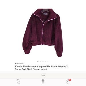 Kimchi Blue Maroon Cropped Fit Size M Women's  Super Soft Piled Fleece Jacket